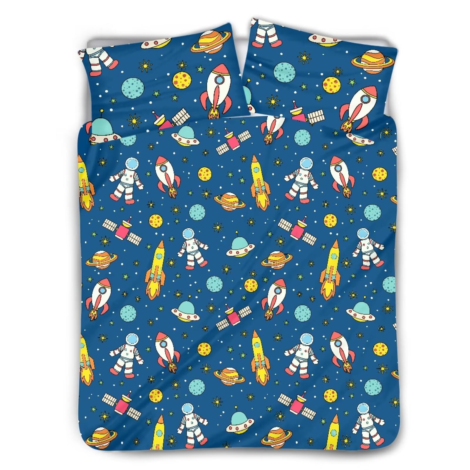 Cozeyat Planet Rocket Astronaut Comforter Cover Queen Size Bedding Kids Boys Bedroom Bed Decorative Bedspread Cover with Zipper