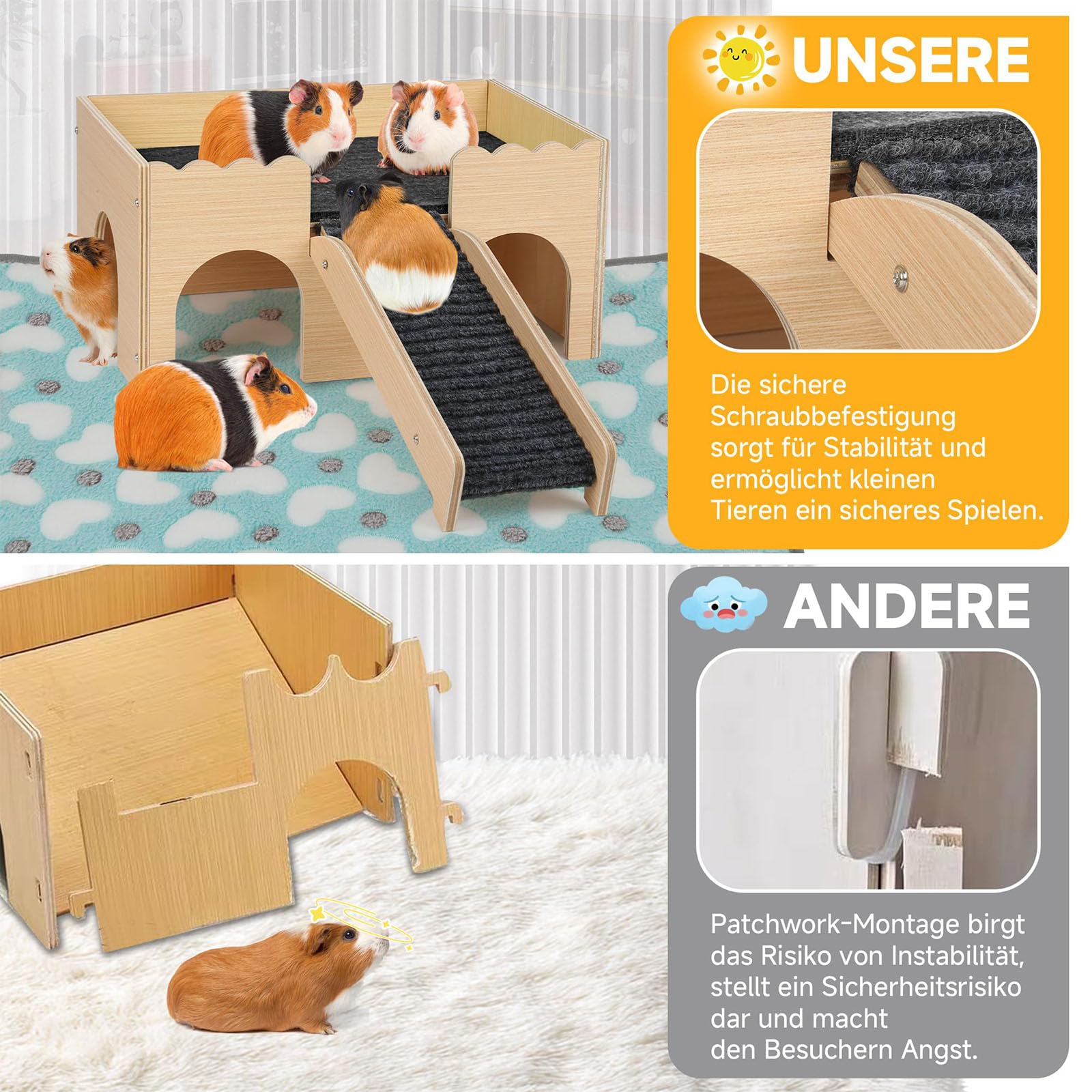 Zwerghamsterversteck aus Naturholz, Klettertreppe für Hamster, sicheres Kauspielzeug für Kleintiere, Naturholz, Haustierunterstand