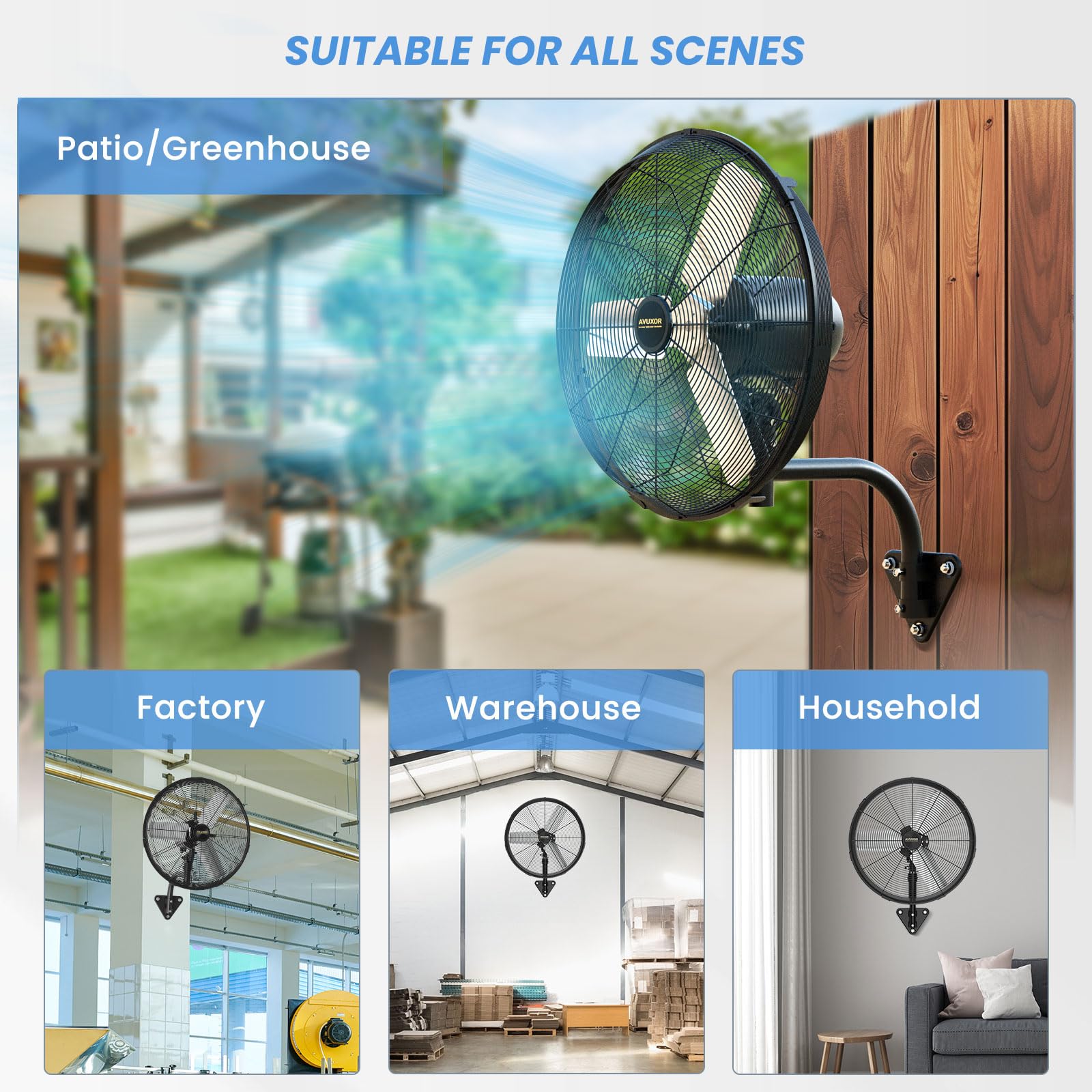 AVUXOR 20-inch Wall Fan, Sealed Brushless DC Motor, Oscillating Wall-Mounted Fan with 4 Speeds, Heavy-Duty Industrial Fan - Image 9