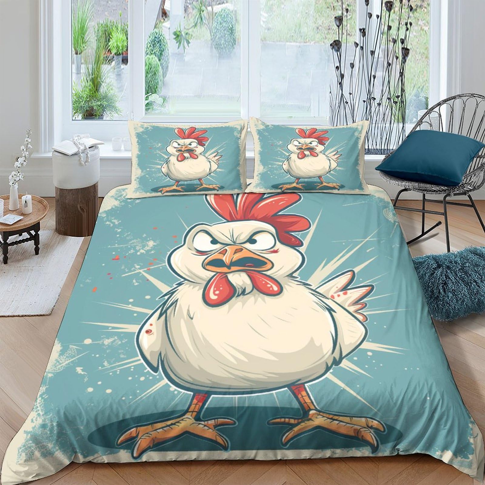 Housse de couette roosters 3D respirante et super douce microfibre king size 220x240cm