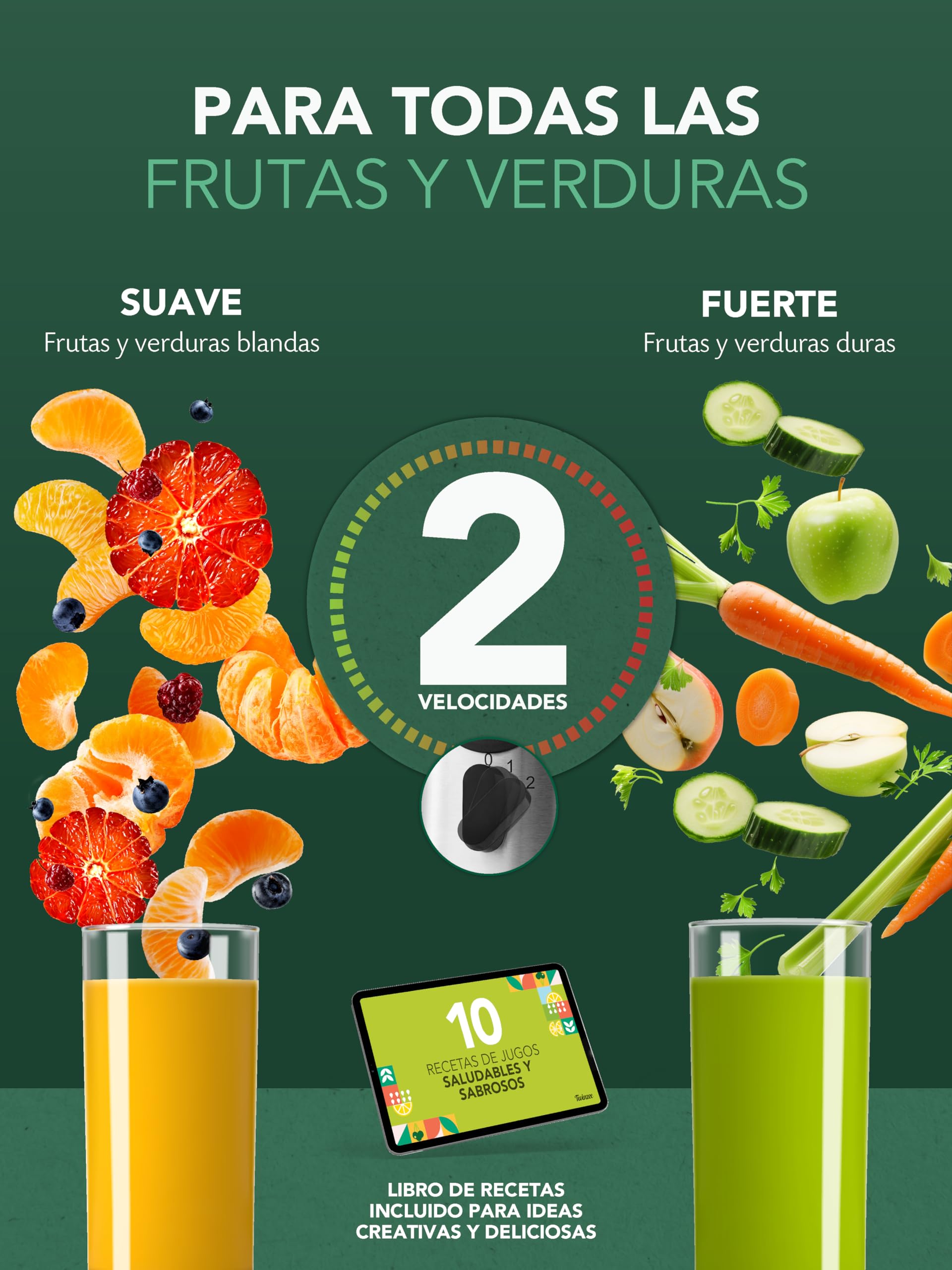 Twinzee Licuadora 850W Extractor de Zumos y Verduras – Juicer con Boca de 75 mm y 2 Velocidades