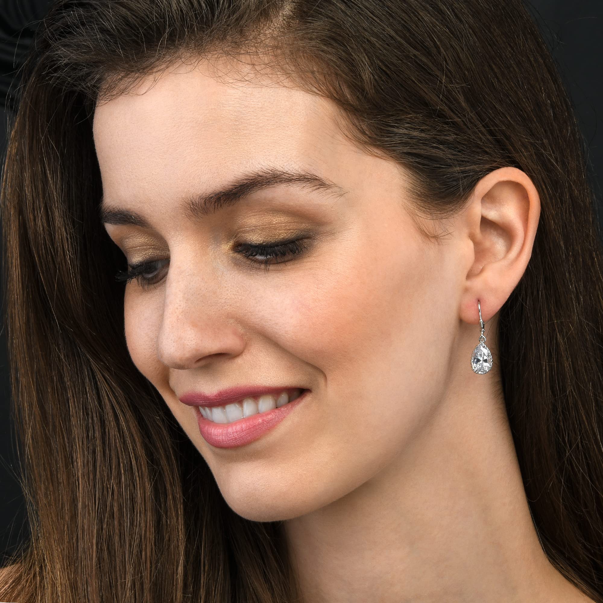 Diamond Treats 925 Sterling Silber-Tropfenohrringe für Frauen mit birnenförmigen Zirkonia-Steinen, lange Ohrhänger für Damen aus 925 Sterlingsilber mit Brisurverschluss