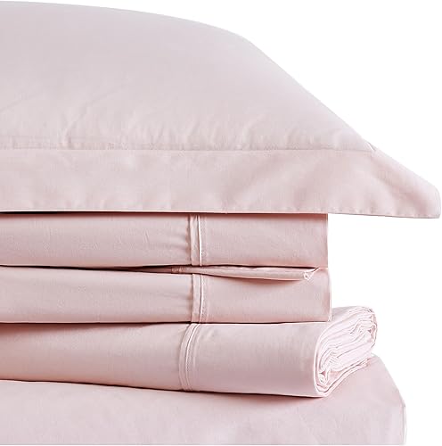 Miniatura 2 de Brooklyn Loom Juego de sábanas de percal de algodón liso, tamaño Queen, color rubor