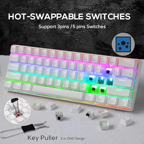 Miniatura 6 de RK ROYAL KLUDGE RK61 60% Mechanical Keyboard with Coiled Cable, 2.4GhzBluetoothWired, Bluetooth 61 Keys, Wireless RGB Hot Swappable Brown Switch