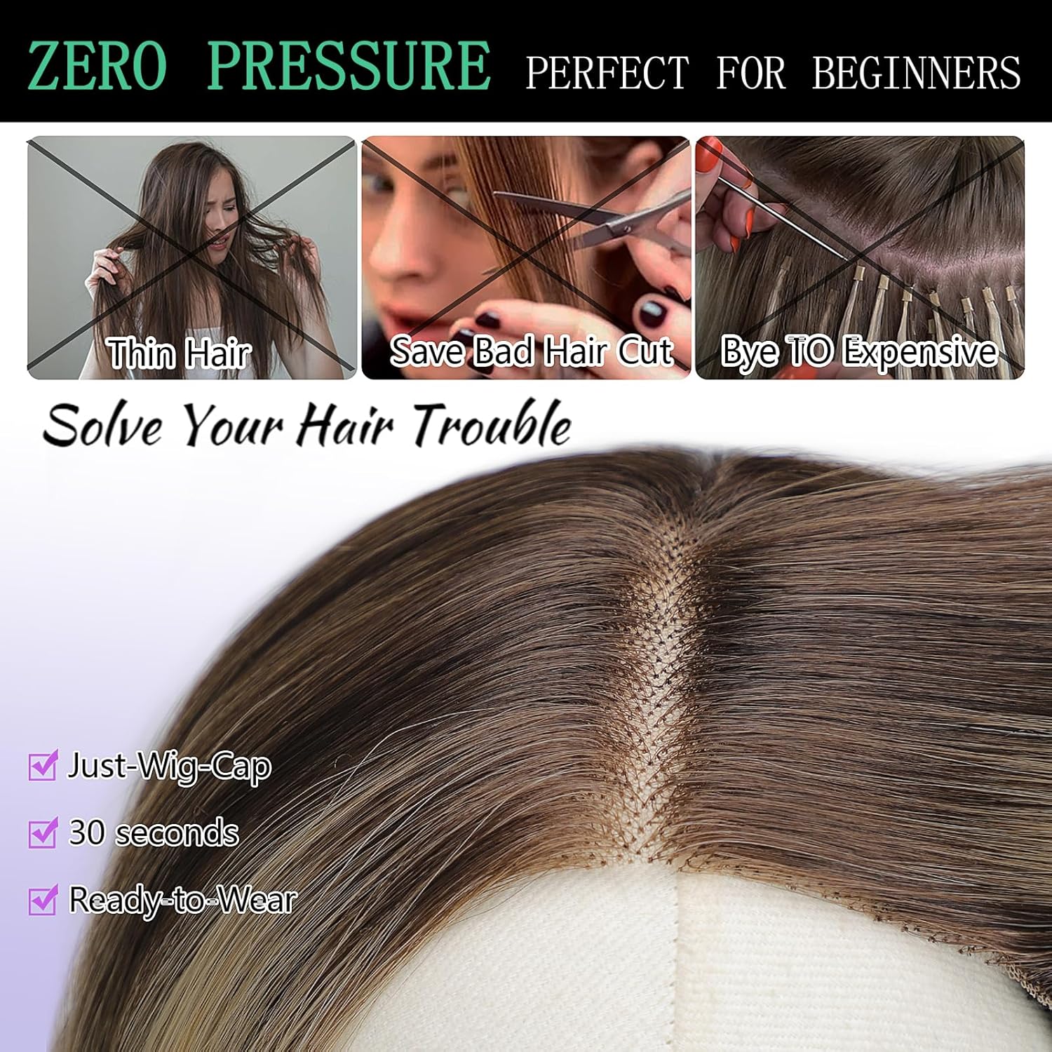 AISI HAIR 14 Inch Ombre Blonde Wigs for Women - Shoulder Length Wave Wig with Pre-Cut Lace Hairline, Middle Part Natural Wavy Bob Synthetic Heat Resistant Fiber for Daily and Party - Image 4