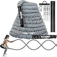 Yes4All Battle Ropes with Nylon Cover, Anchor & Strap - 1.5"/2" Diameter, 30/40/50ft for Full Body Workouts