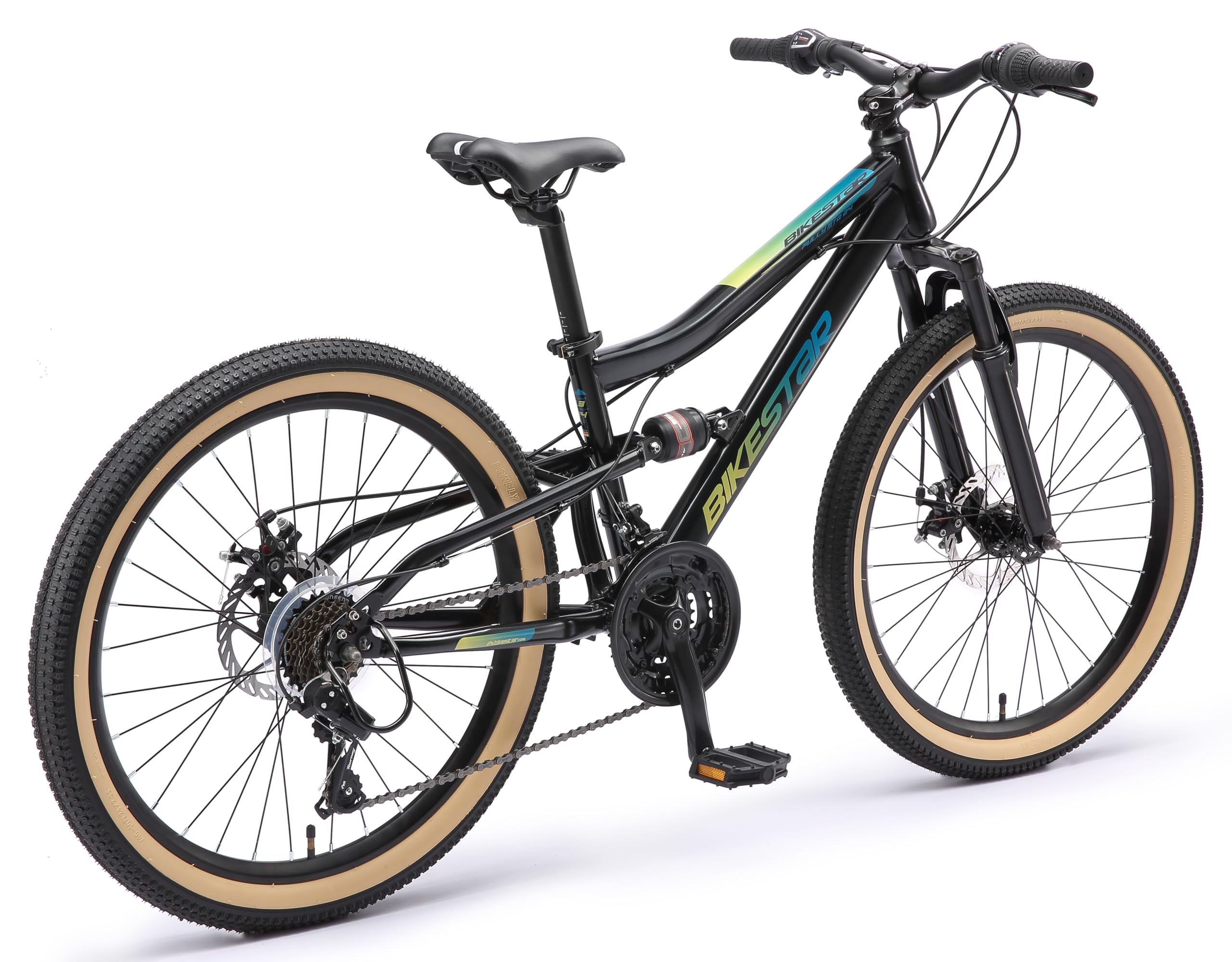 BIKESTAR MTB Mountain Bike Sospensione Completa per Bambini 8 Anni | Bicicletta 24 Pollici 21 velocità Shimano, Freni a Disco