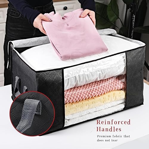 Miniatura 4 de JOYMEEZO Paquete de 2 bolsas de almacenamiento grandes de 90 L, contenedores de almacenamiento de ropa, organizadores plegables de armario, bolsas