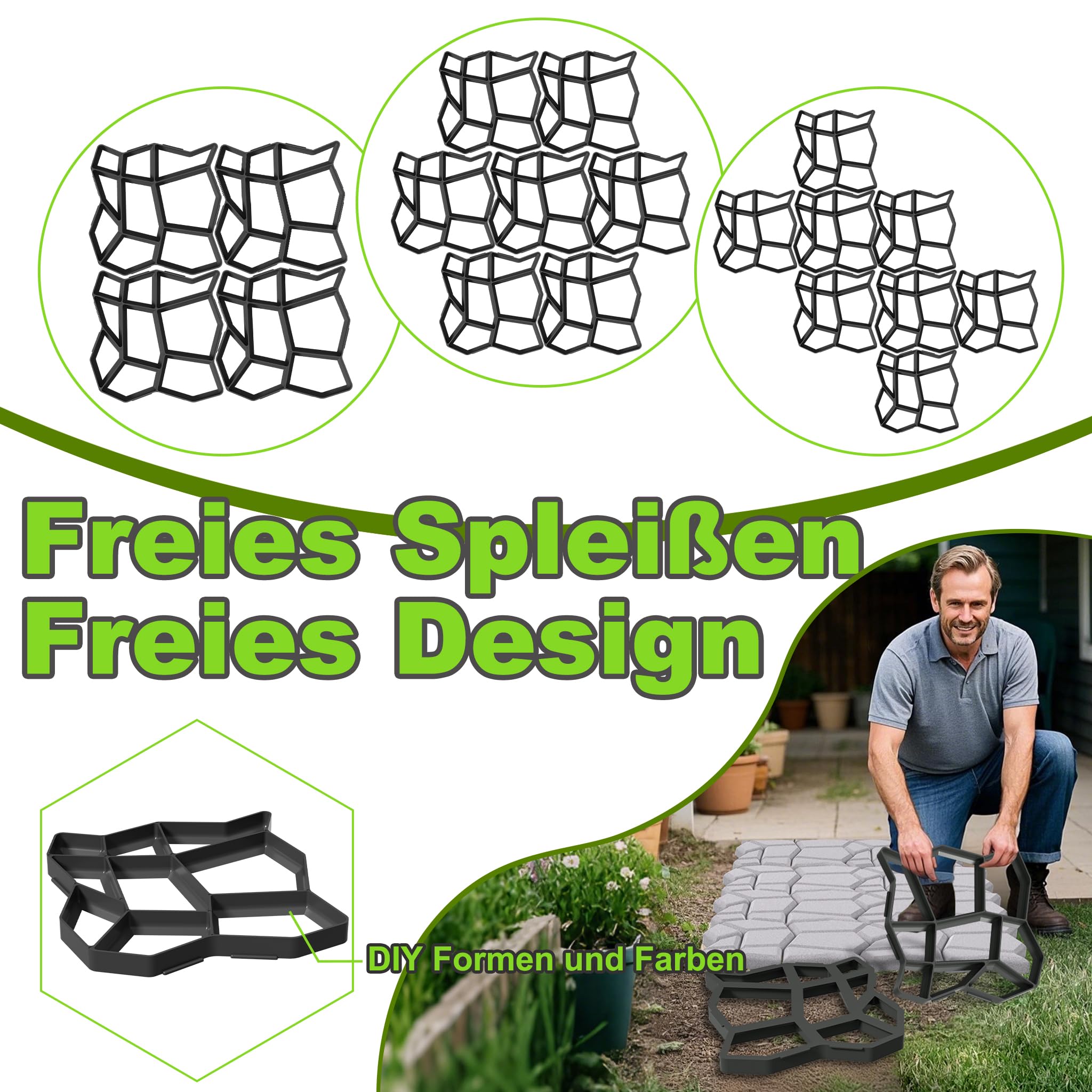 Aufun 2 moldes para pavimento DIY con 9 cámaras, formas de hormigón, 43 x 43 x 4 cm, plantillas para jardín, pavimentos, piedras para jardín, placas de terraza, molde de hormigón, negro, Tye A