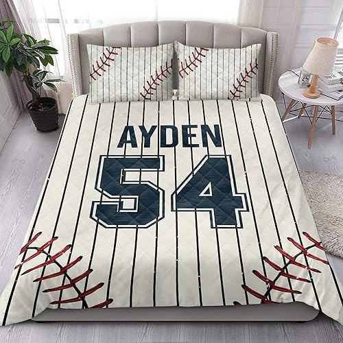 Miniatura 4 de OhaPrints Juego de ropa de cama y fundas de almohada con patrón de camiseta de béisbol personalizable, color blanco, tamaño matrimonial, tamaño King