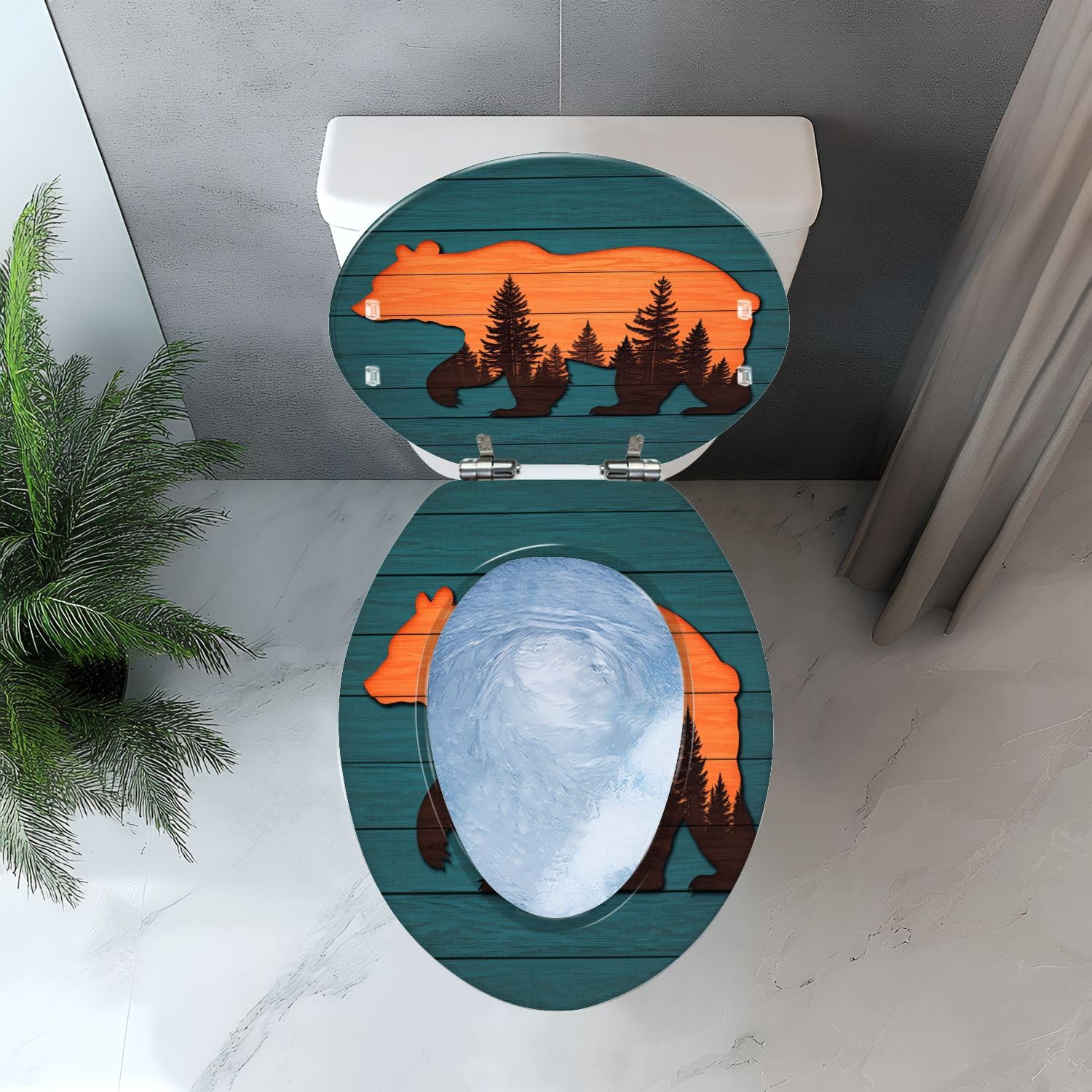 Asiento de inodoro alargado NatureHug, estilo rústico de madera y resina.
