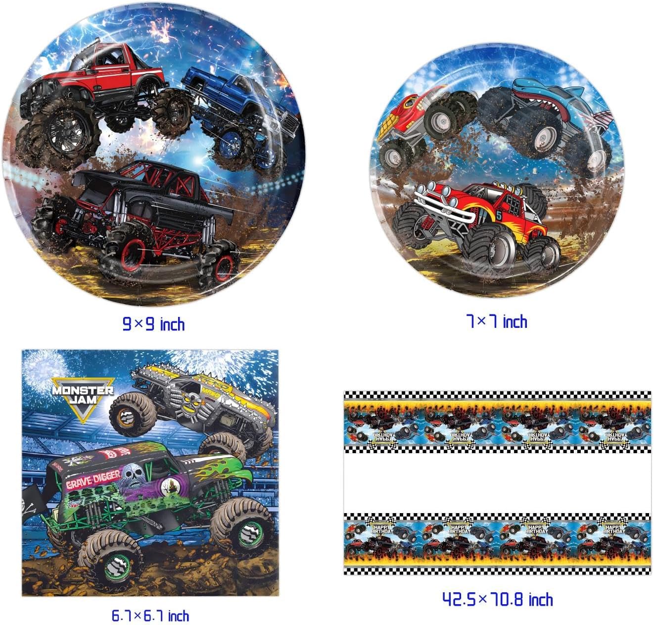 Monster Truck Racing Car Party Tableware, Monster Party Truck Party Supplies Birthday Decoration for Kids Birthday Table Decoration (Race)