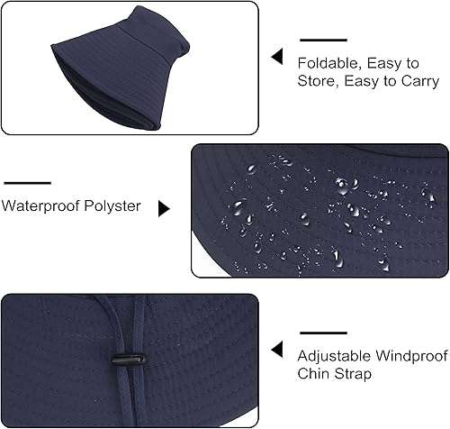 Miniatura 5 de Muryobao Sombrero de sol para hombre, de ala ancha, UPF 50+, transpirable, impermeable, plegable, para safari