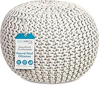 Vista 1 de BIRDROCK HOME Round Pouf Ottoman Cotton Braided Foot Stool with Bean Bag Filling Boho Foot Rest for Living Room & Bedroom Compact &