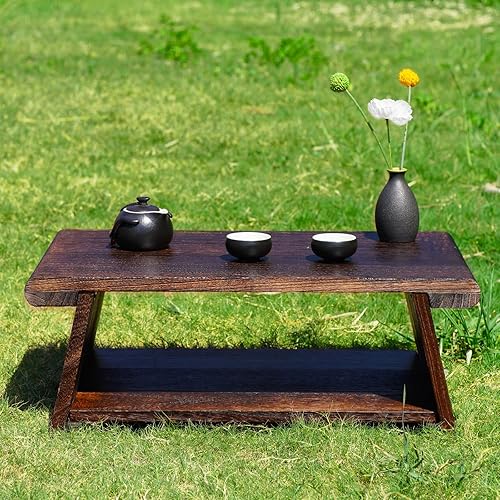 Mesa de piso para sentarse en el suelo, escritorio plegable de madera japonesa para meditación, té espiritual, café, 23.6 pulgadas de profundidad x