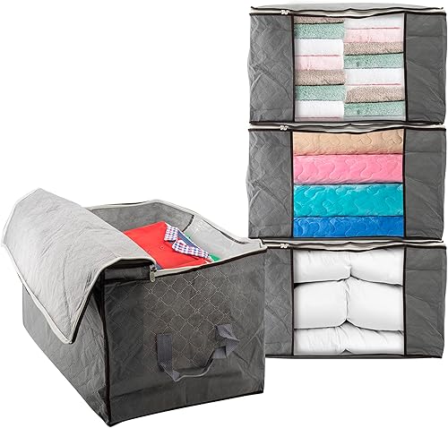 Eternal Living Bolsas de almacenamiento de mantas con cremalleras y ventana  Organizador de bolsas de ropa transpirable de gran capacidad con asas