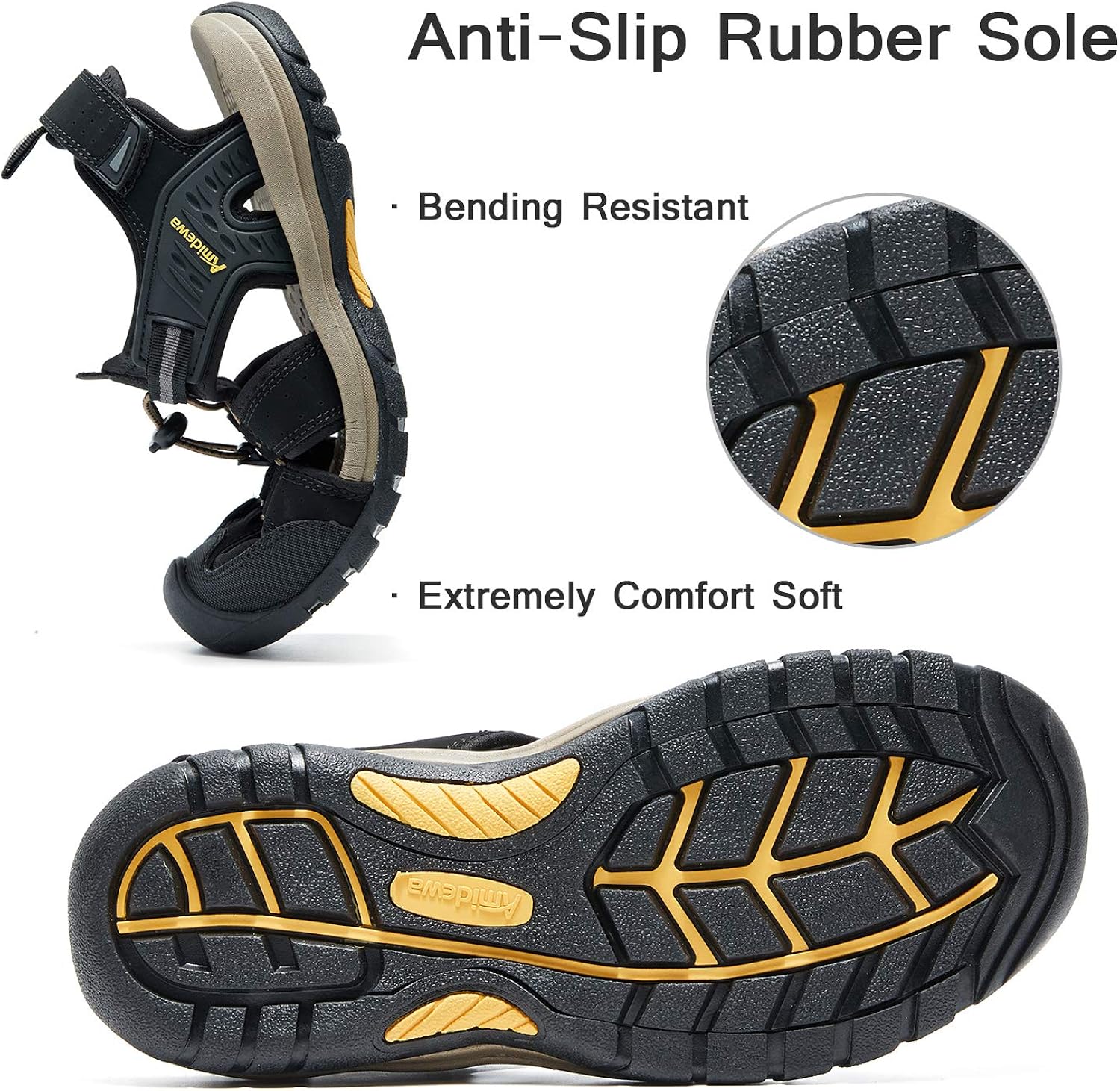 AMIDEWA Men's Sports Sandals Closed Toe Outdoor Water Shoes for Athletic Fisherman Beach Hiking Walking - BLACK - 9