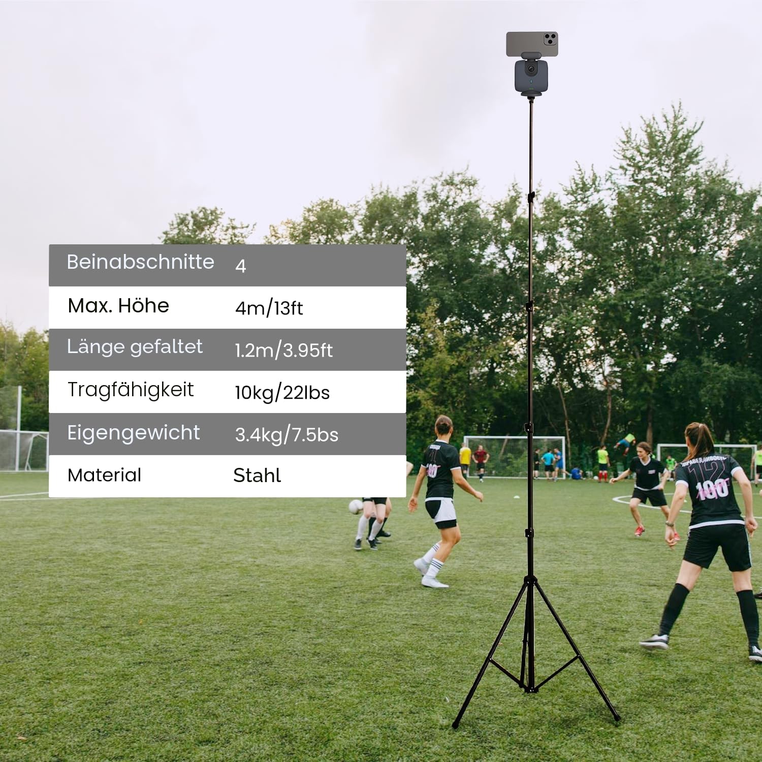 XbotGo Update T4 Stativ für Fußball-/Basketball-Aufnahmen, Bis zu 4 Meter Höhe, Mit Schnellwechselplatte, Tragetasche, Windbeständig, 1/4” Schraube Kompatibel mit den meisten DSLR-Kameras