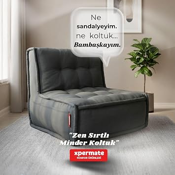Xpermate Sırtlı Pofidik Minder Koltuk Yer Koltuğu Sırt Destekli Oturma Minderi 80x60 Yıkanabilir Fermuarlı Antrasit