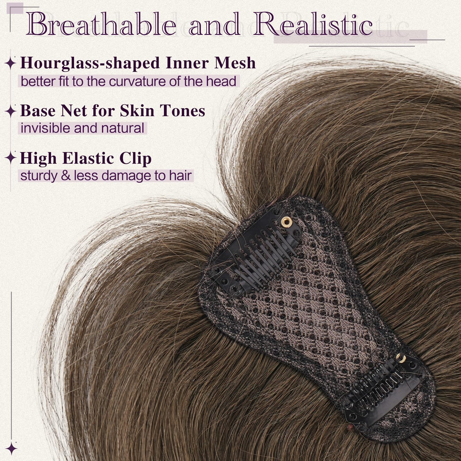 RUWISS Hair Toppers for Women Real Human Hair Lightweight Brown Clip in Hair Piece for Thinning Hair Fluffy Straight Hair Topper without Bangs - Image 3