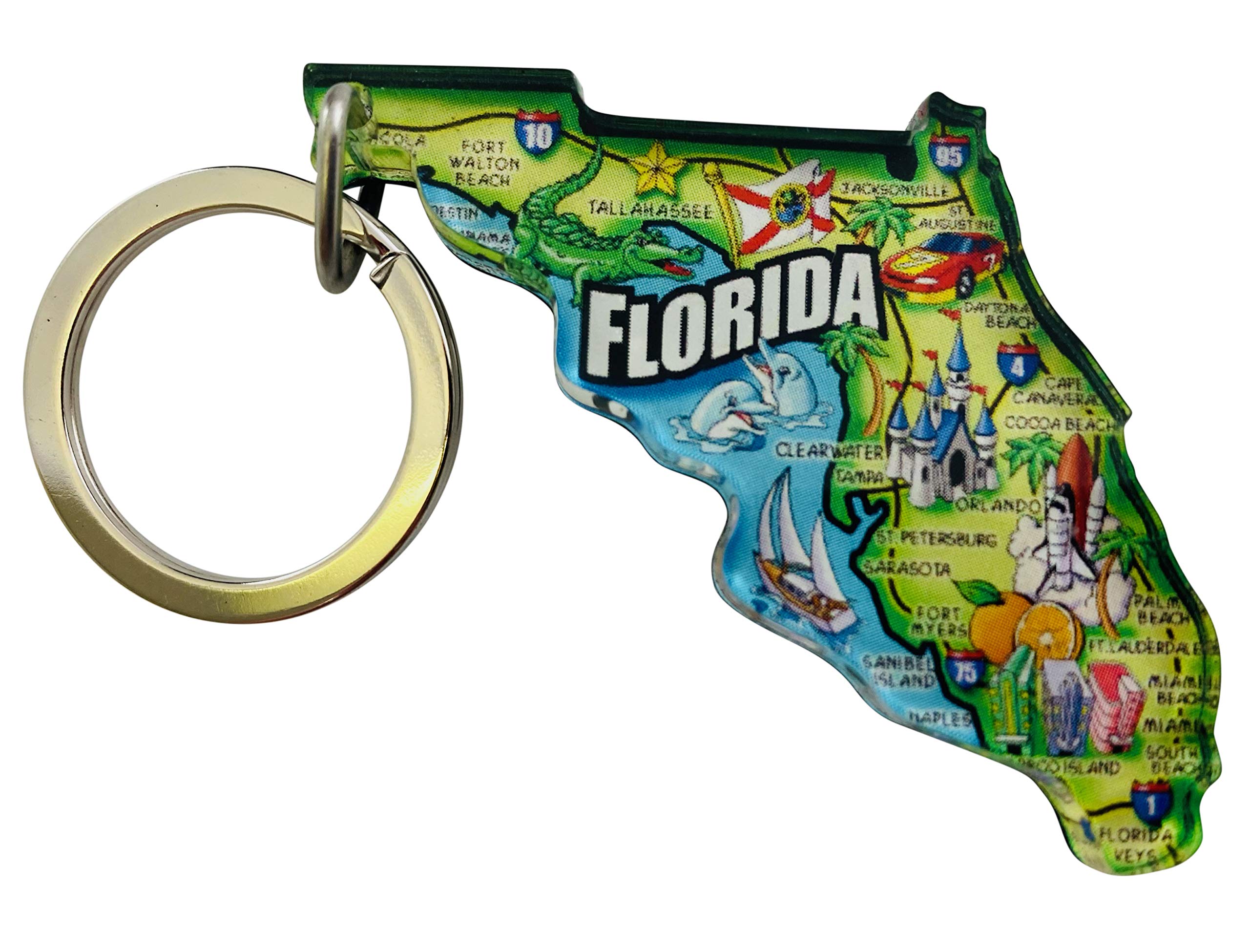 Westmon Works Florida Keychain - Acrylic State Shape Souvenir With Map & Flag, Multi-color, 2 Inches