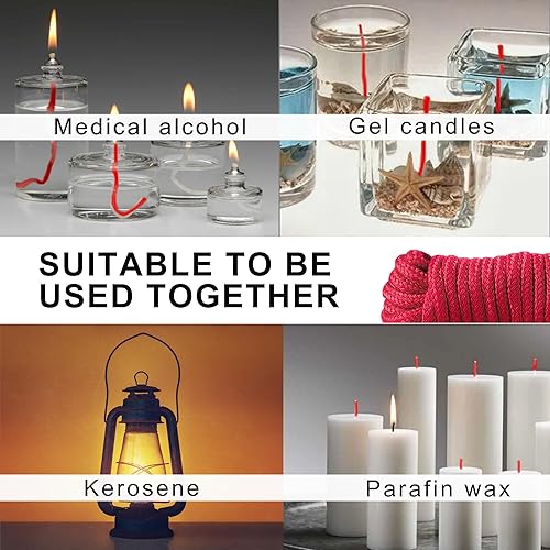 Miniatura 4 de Rollo de mecha roja para hacer velas, mechas de algodón de queroseno para lámpara de aceite de queroseno de 33 pies para velas de bricolaje, cuerda