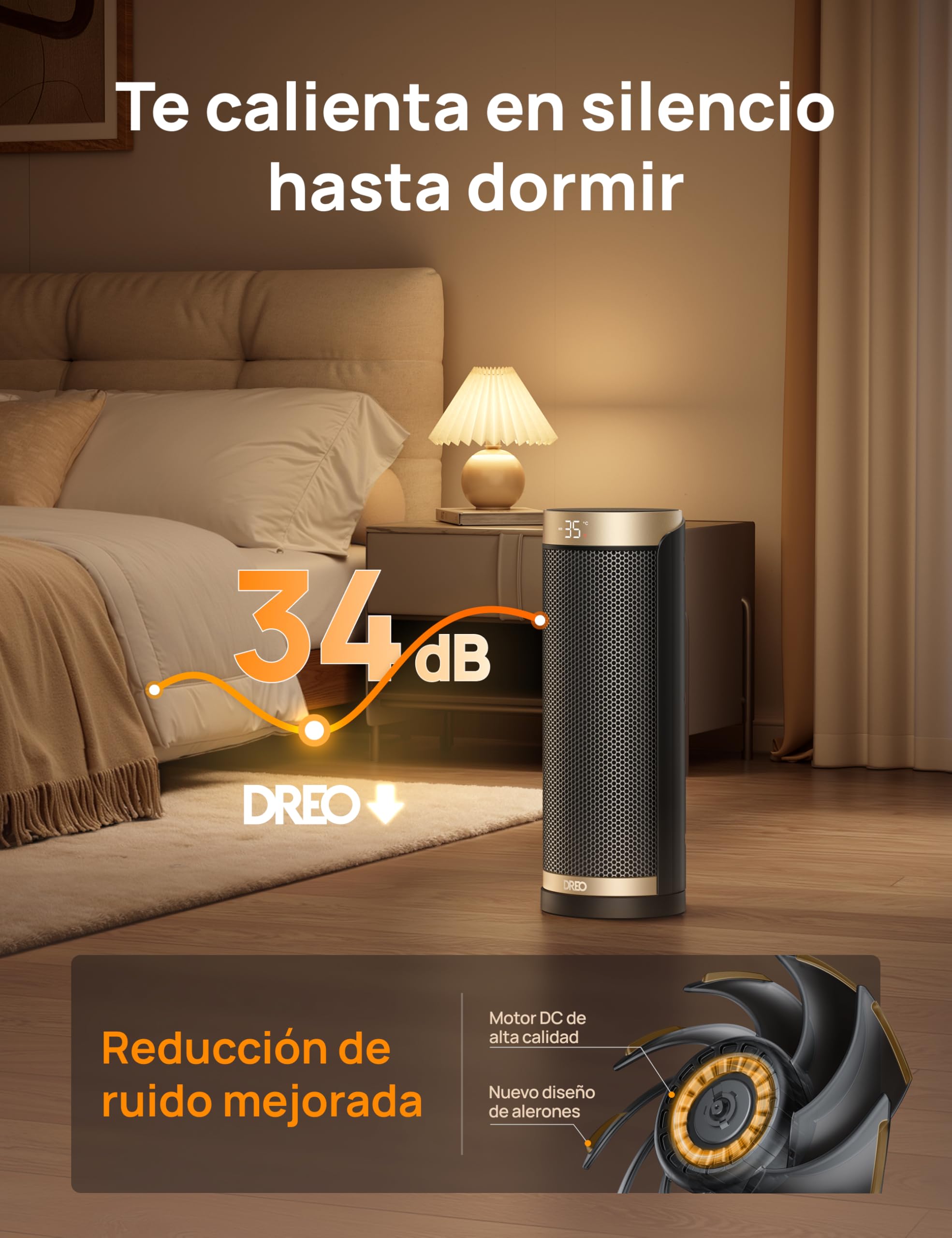 Dreo calentador eléctrico, cerámica de calentamiento rápido de 1800 W con termostato, protección contra sobrecalentamiento y vuelco, temporizador de 1 a 12 h