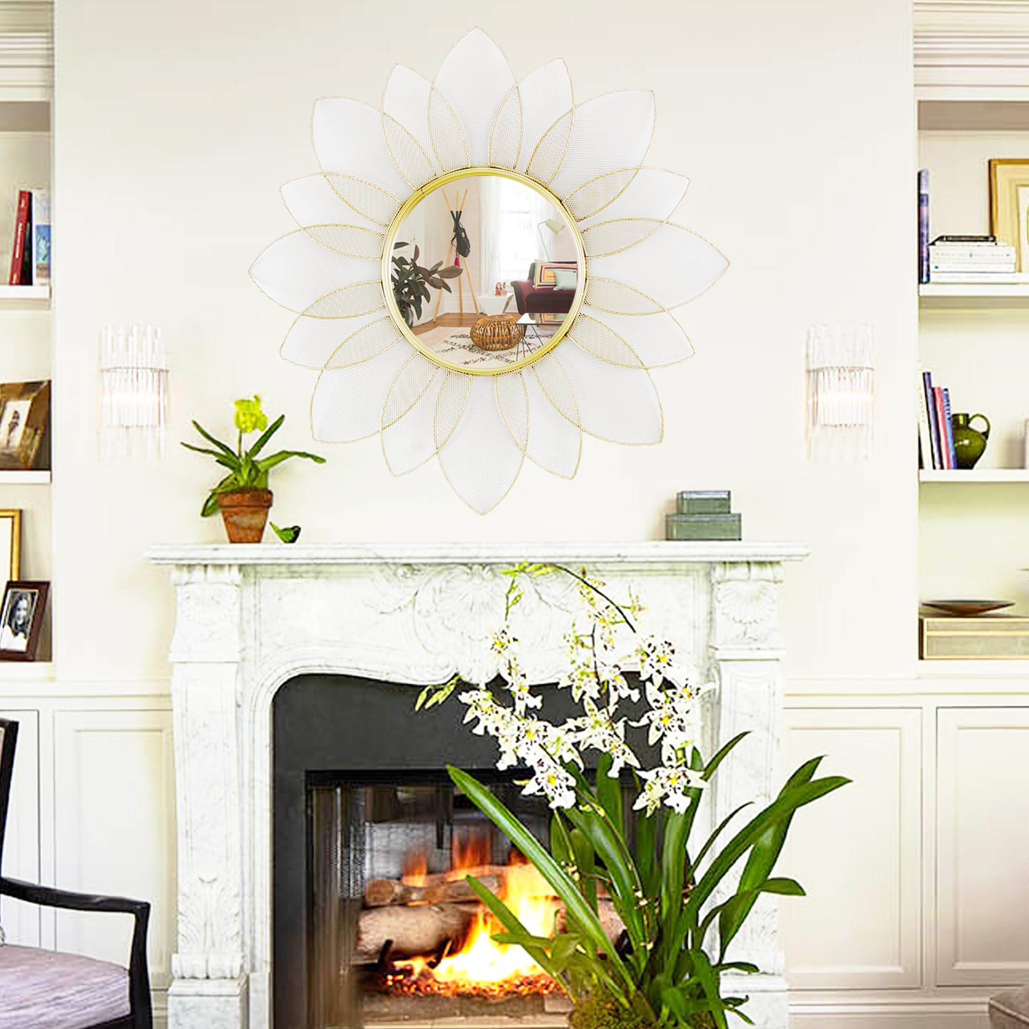29 inch Large Wall Mirror Gold Metal Framed Mirror Round Mirror Gold ...