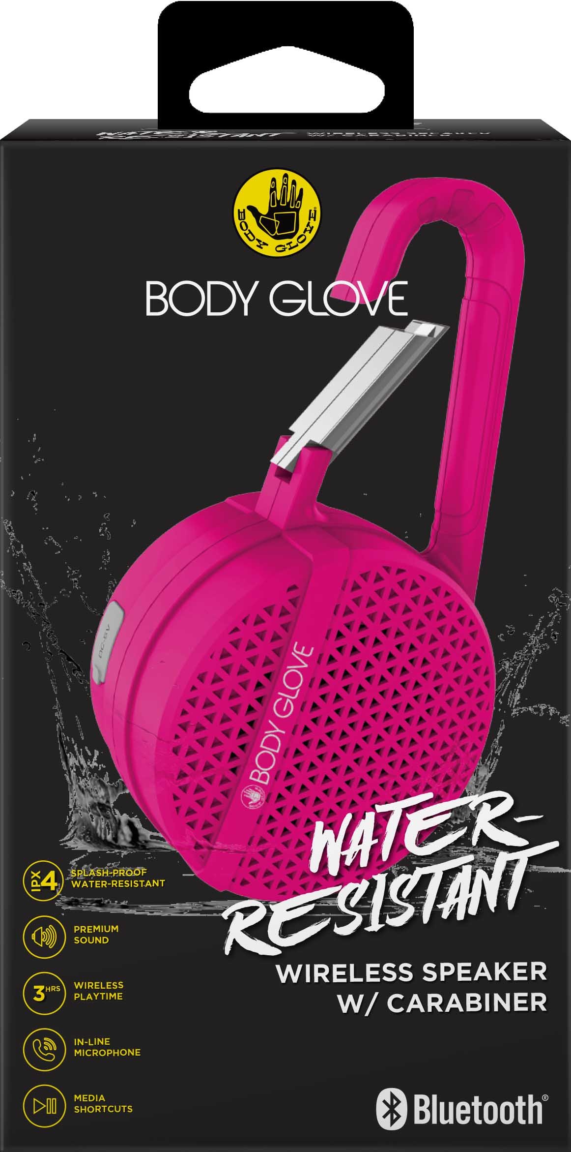 Body GloveBDY-1311-PNK Water-Resistant Wireless Speaker with Carabiner Pink