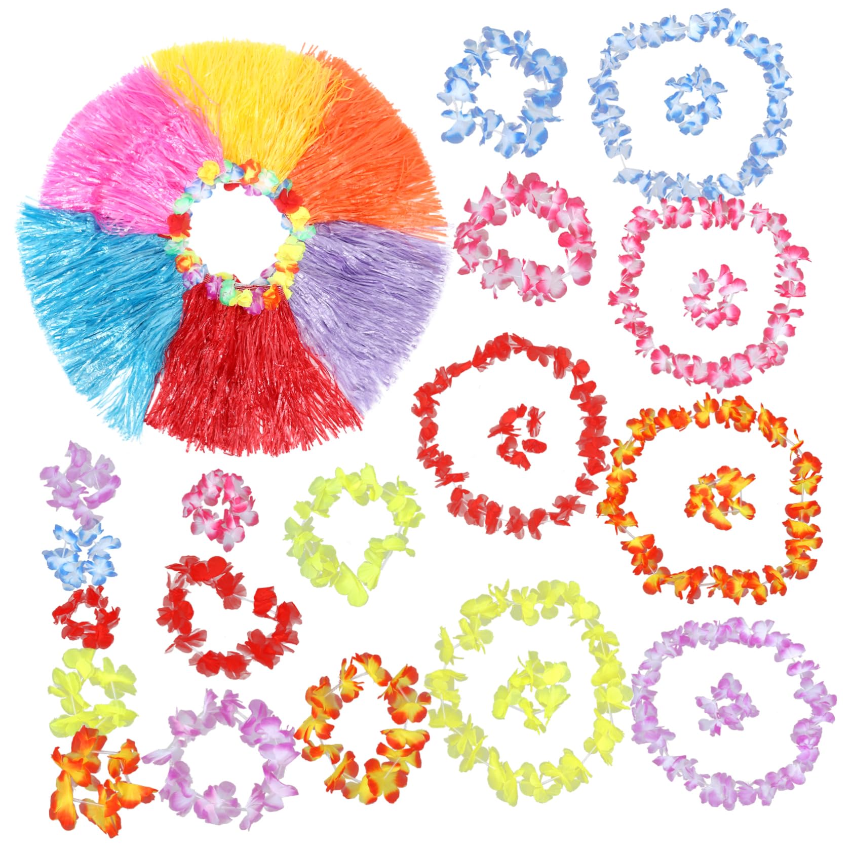 KOMBIUDA 6sets Accessori Hawaiani Gonne e Ghirlande per Luau e Decorazioni per Estivi e al