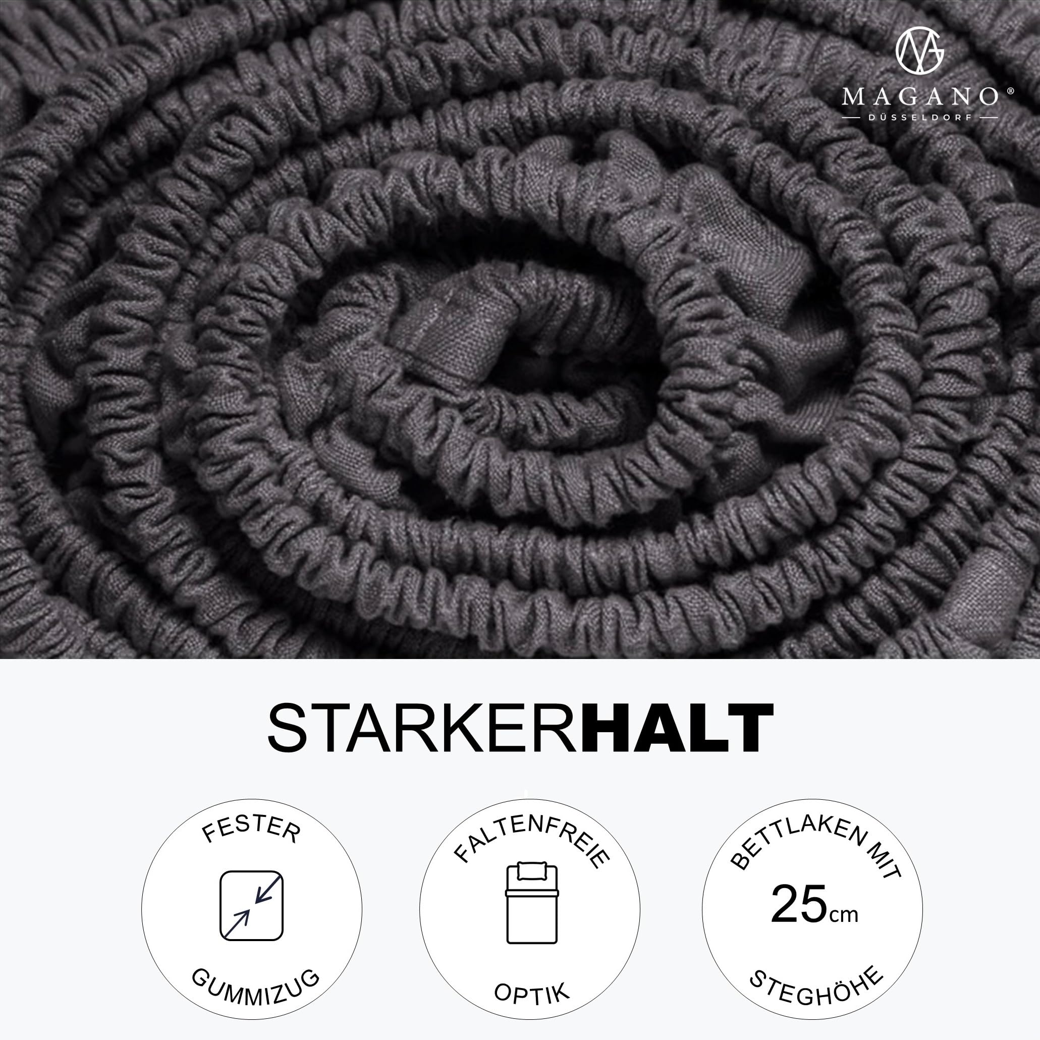 MAGANO® Sábana Bajera Ajustable de Lujo de 160 x 200 cm, Color Gris, bambú y algodón satén, 400 TC, hipoalergénica y termorregulada, 160 x 200 cm, Color Gris Oscuro