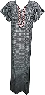 Mogul Interior Women's Maxi House Dress Black Embroidered Lounge Wear Nightgown L