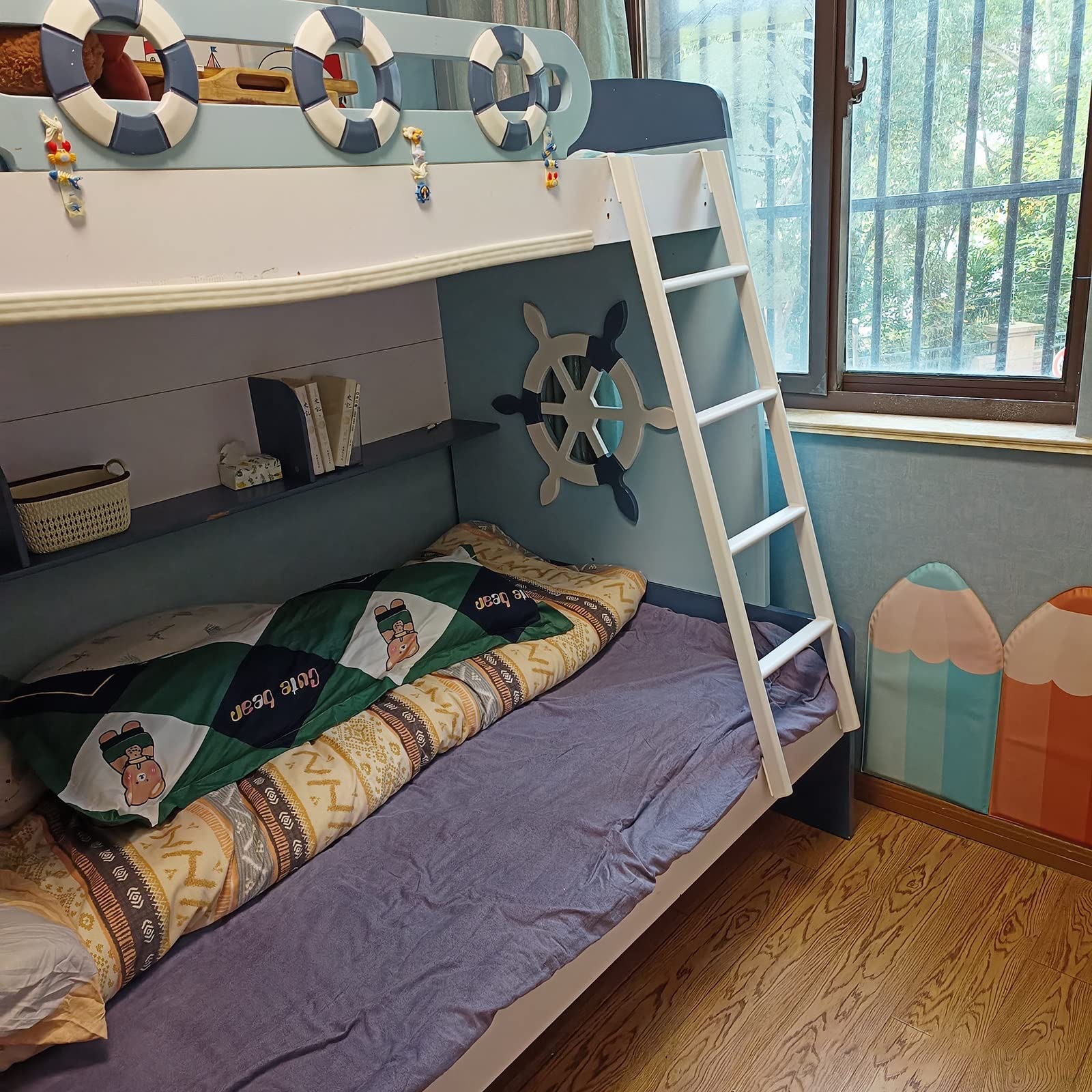 Escalera Plegable Blanca, Gris y Negra con Gancho para literas, Ideal para caravanas, escuelas y autocaravanas. Escalera metálica para Camas Altas de dormitorios y lofts, 140 cm de Altura (b