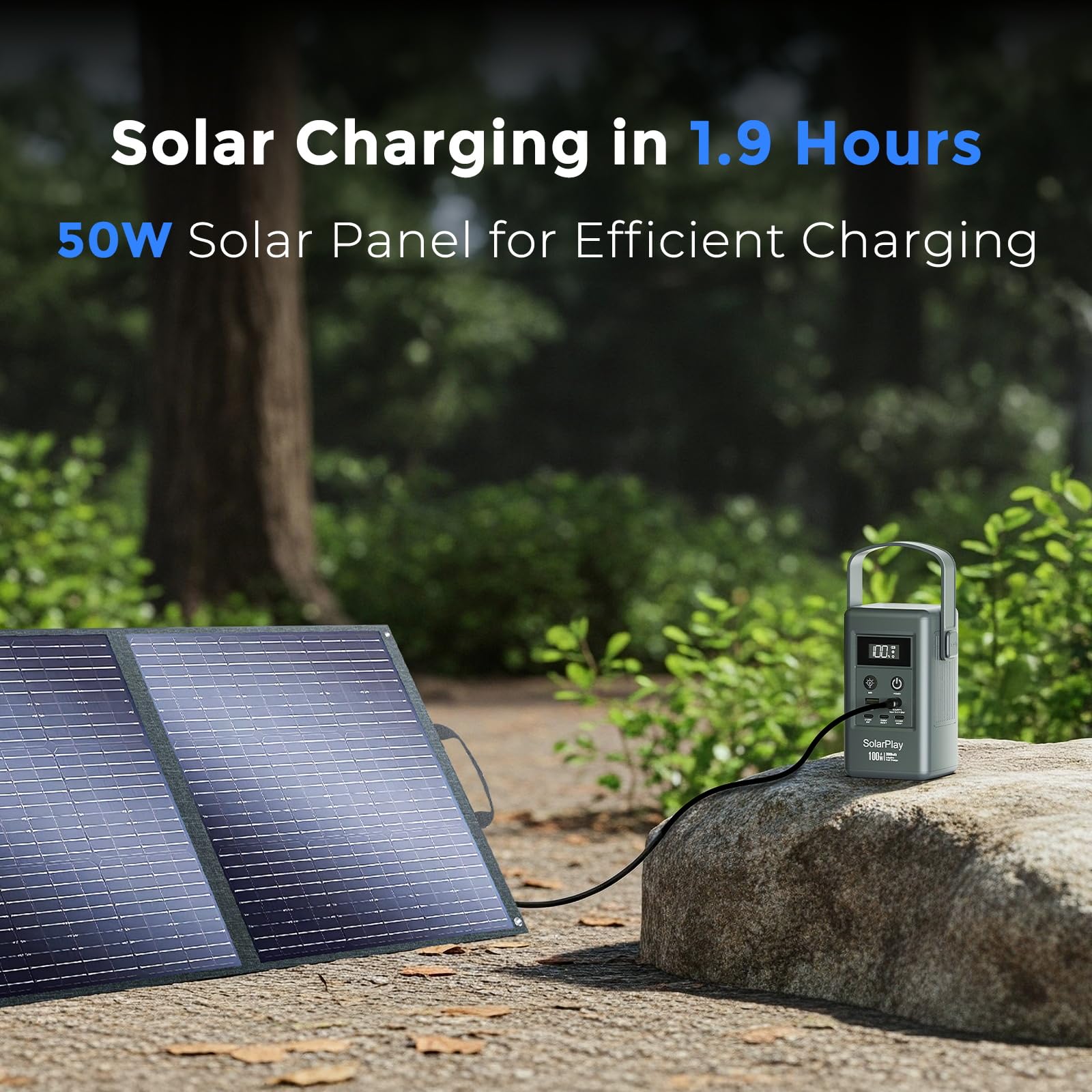 SolarPlay Station d'alimentation Q100 100 W, alimentation portable 96,2 Wh, 4 ports (3 x USB-C et 1 x USB-A), entrée solaire 50 W, batterie externe pour ordinateur portable, camping