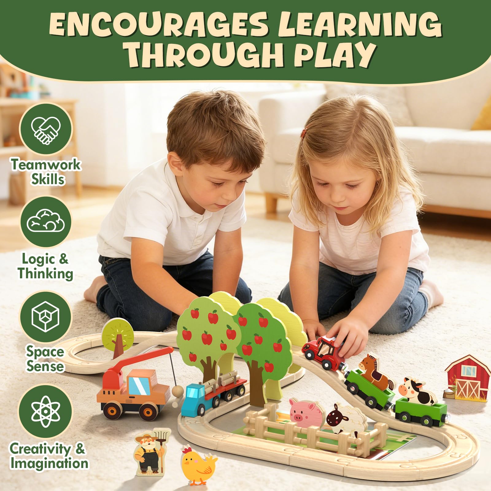 Lehoo Castle Drewniany Dino Train zestaw zabawek z samochodami dla małych dzieci w wieku od 3 lat | Drewniany pociąg tory kolejowe zestaw zabawkowy zabawki dla 3 4 5 6-letnich chłopców dziewcząt prezenty urodzinowe