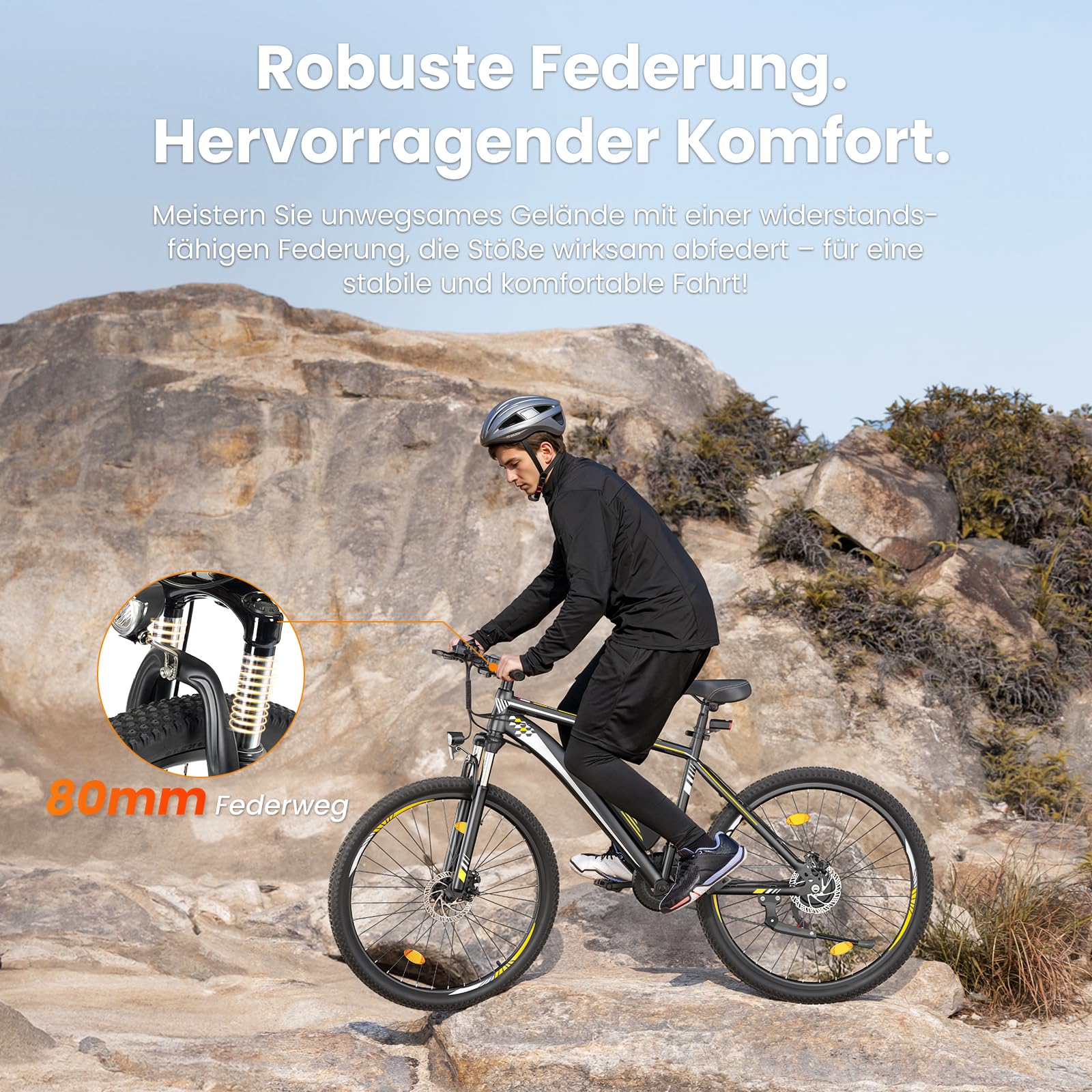 Touroll U1 E-Bikes, 26/29 Zoll E Bike Herren Damen mit Abnehmbarer 36V 13Ah Akku, 250W Motor MTB, E-Mountainbike mit 21 Gang, Elektrofahrrad Reichweite über 55-100KM, CST Off-Road-Reifen