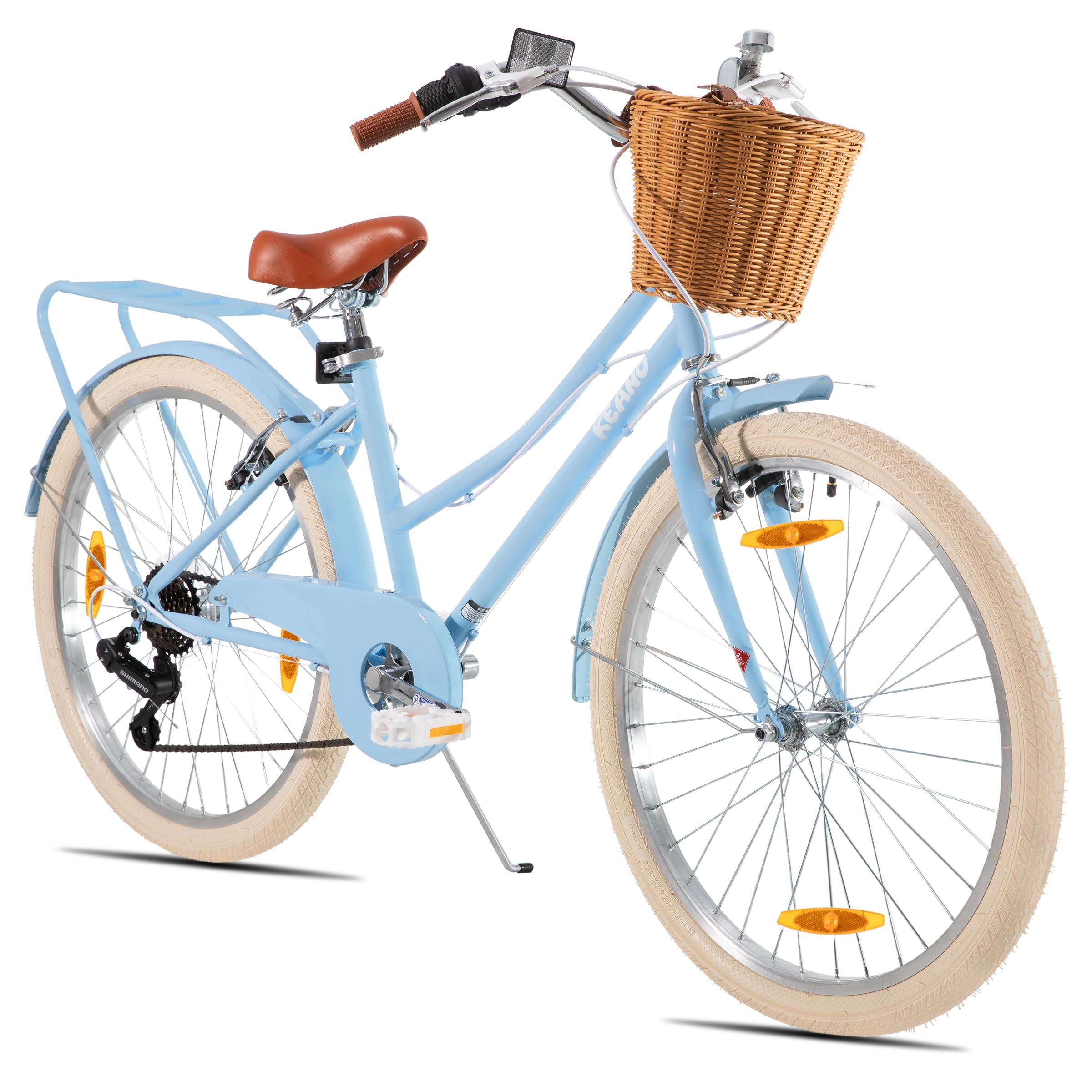 KEANO Poppy 20/24 Zoll Kinderfahrrad für Mädchen von 6 bis 11 Jahren, 20/24 Zoll Mädchenfahrrad mit 7 Gängen und Korb,blau/grün/rosa/lila/gelb