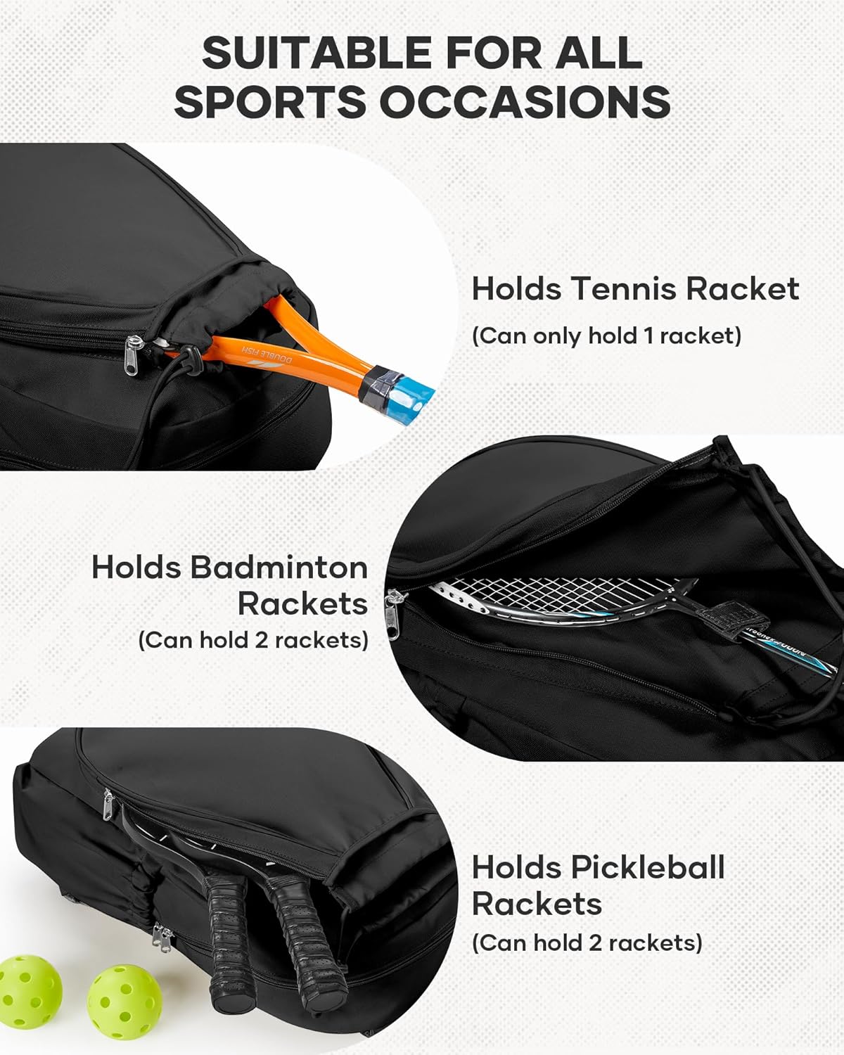 Tennis & Pickleball Bag for Women Men, Fits 1 Racket or 2 Paddles, Lightweight Waterproof Tennis Backpack with Shoe Compartment & Wet Pocket For Training, Gym & Travel - Image 8