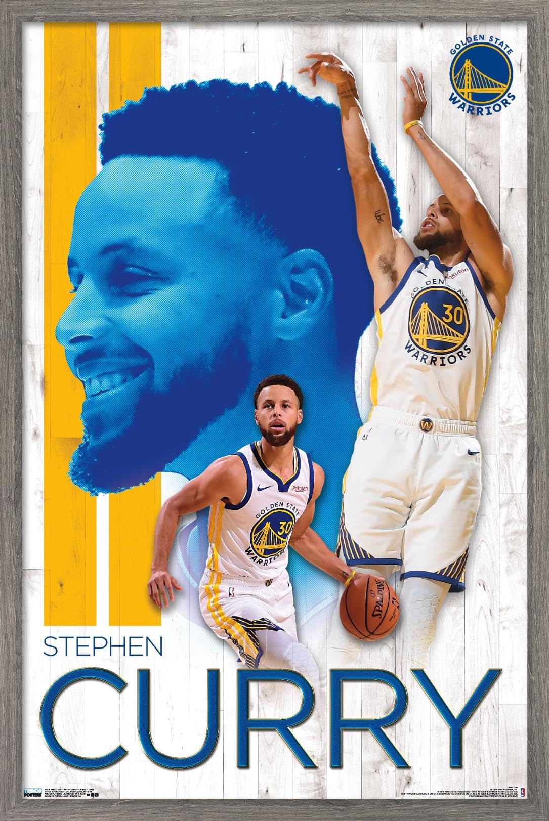 Trends International NBA Golden State Warriors - Stephen Curry 19 Wall Poster, 14.725" x 22.375", Barnwood Framed Version