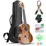 Hricane Professional Concert Ukulele 23 Inch for Adults, Koa Acacia Solid Wood Ukelele Beginners Kit Glossy Satin Finished Body with Gig Bag Tuner Strap Strings Set Pick