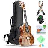 Hricane Professional Concert Ukulele 23 Inch for Adults&comma; Koa Acacia Solid Wood Ukelele Beginners Kit Glossy Satin Finished Body with Gig Bag Tuner Strap Strings Set Pick