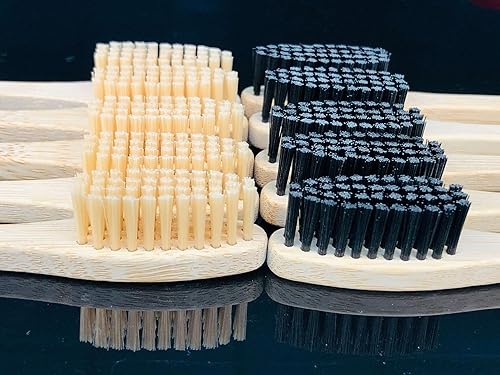 Vista 4 de Cepillo de dientes de bambú cerdas medianas, 10 cepillos de dientes de madera biodegradables a granel 10 unidades de 2 colores,10 unidades de 5