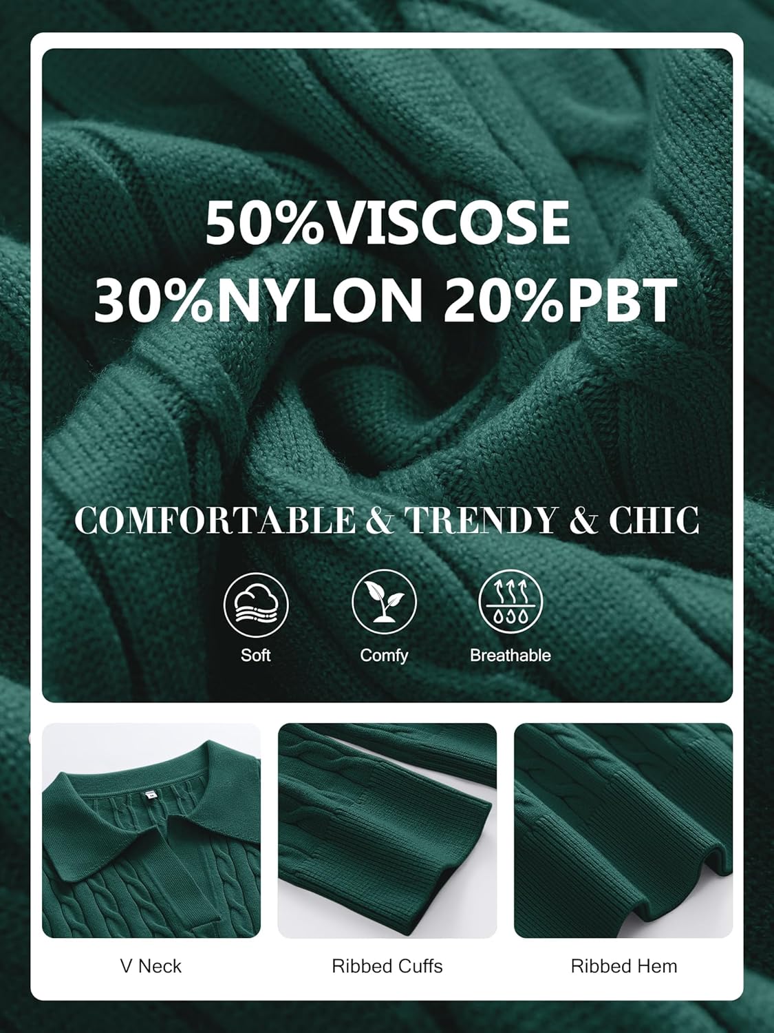 ANRABESS Womens Cable Knit Sweaters Long Sleeve V Neck Sweater Tops Casual Pullover Polo Shirts 2025 Fall Fashion Outfits - Image 7