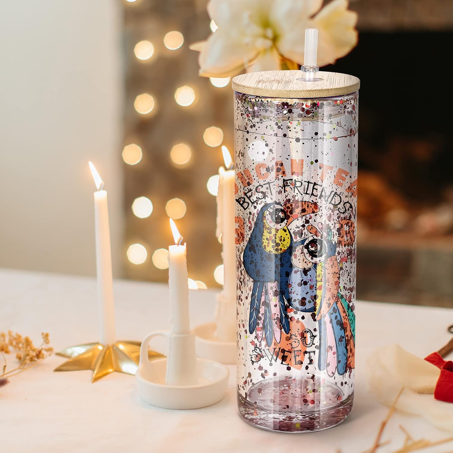 AGH 25OZ Snow Globe Glass Tumbler,4 Pack Sublimation Glass with Bamboo Lids and Straws, Double Wall Sublimation Beer Can Glasses Can Shaped Tumblers with Pre Drilled Hole for DIY - Image 7