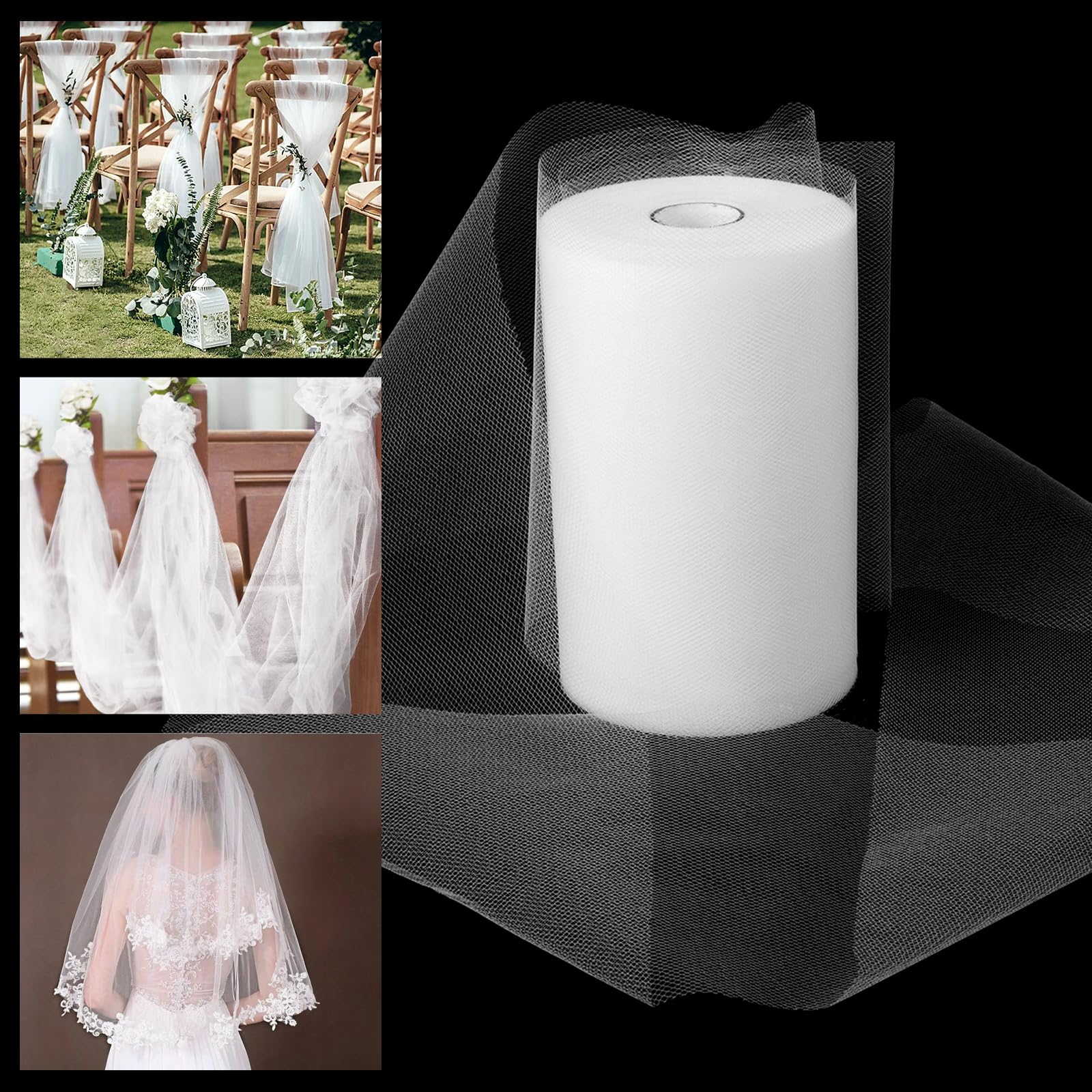 Alaoo White Tulle Fabrics Roll, 15CMx91M White Mesh Netting Fabric, Wedding Decoration Mesh for Table Runner Present Wrapping DIY Sewing Crafts Wedding Party Decorations — image 1