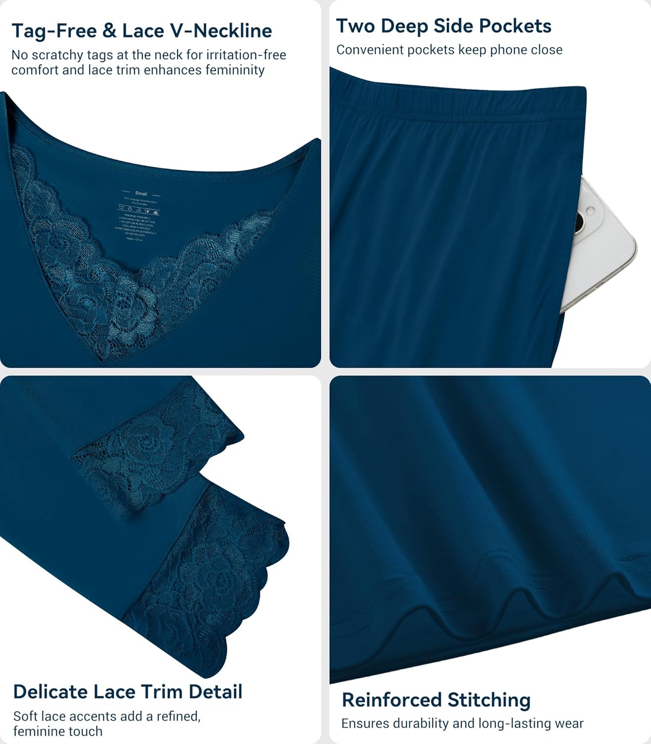 WiWi Bamboo Viscose Pajamas Sets for Women Lace Trim Long Sleeve Sleepwear Lounge Sets Plus Size Pjs with pockets S-4X - Image 4