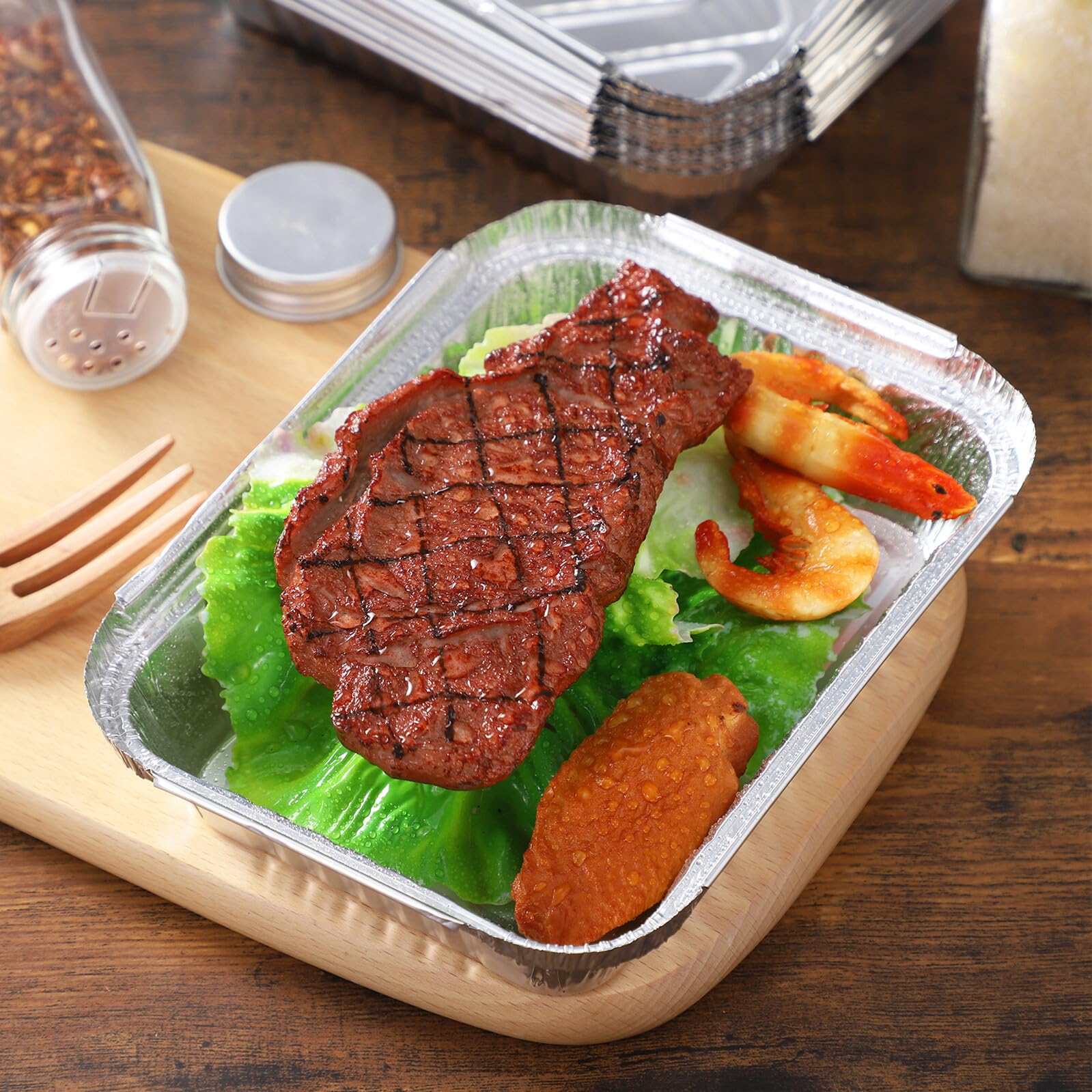 BESPORTBLE 50 piezas Unidades de Bandejas de Aluminio Resistentes al Calor con Tapa Cajas Rectangulares para Hornear Almacenar y Transportar Alimentos Barbacoas y Fiestas Aptas para Horno