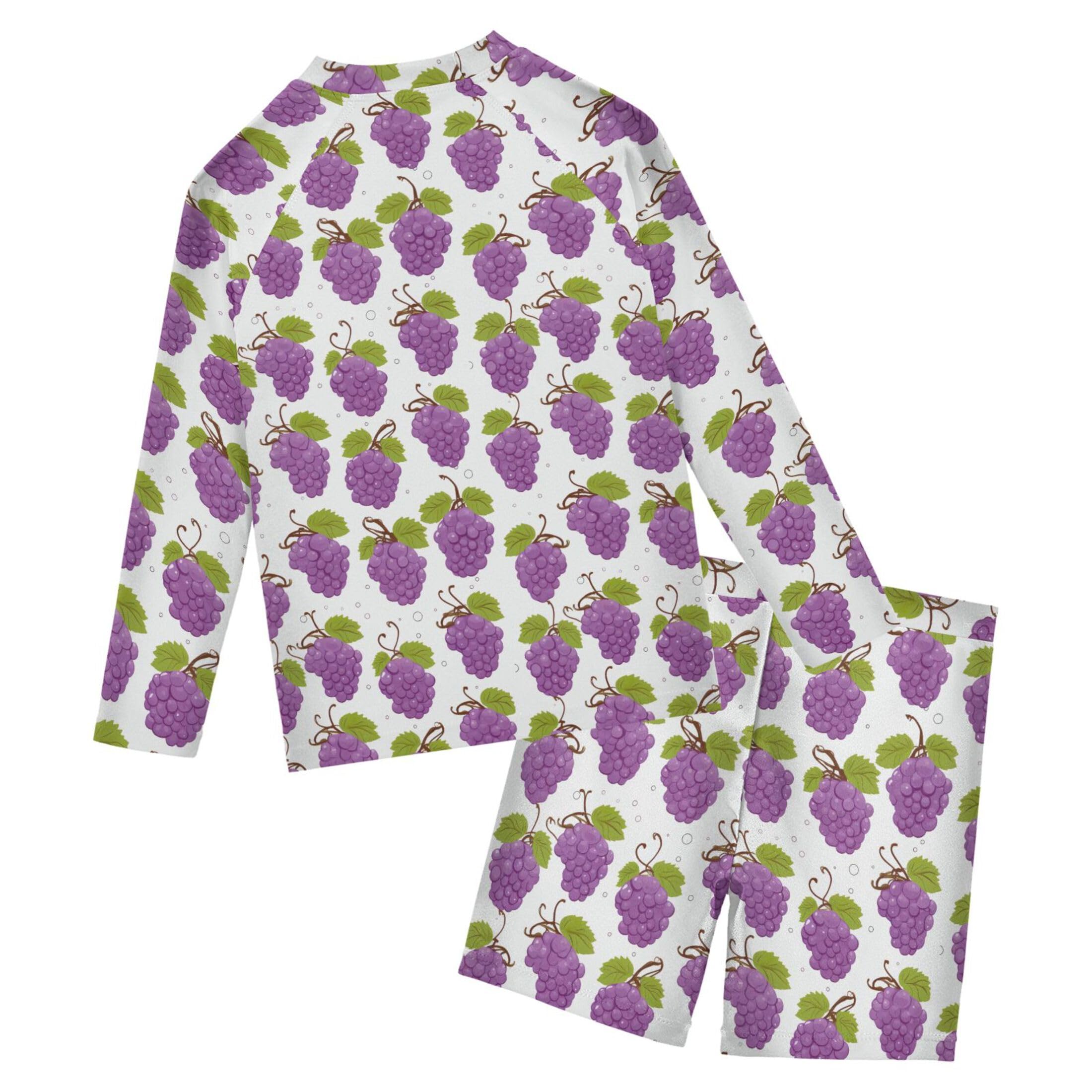 Grape Fruit Boys Rash Guard Swimsuits Set for Boys Long Sleeve Swim Shirts Bathing Suits with Trunks B0402880