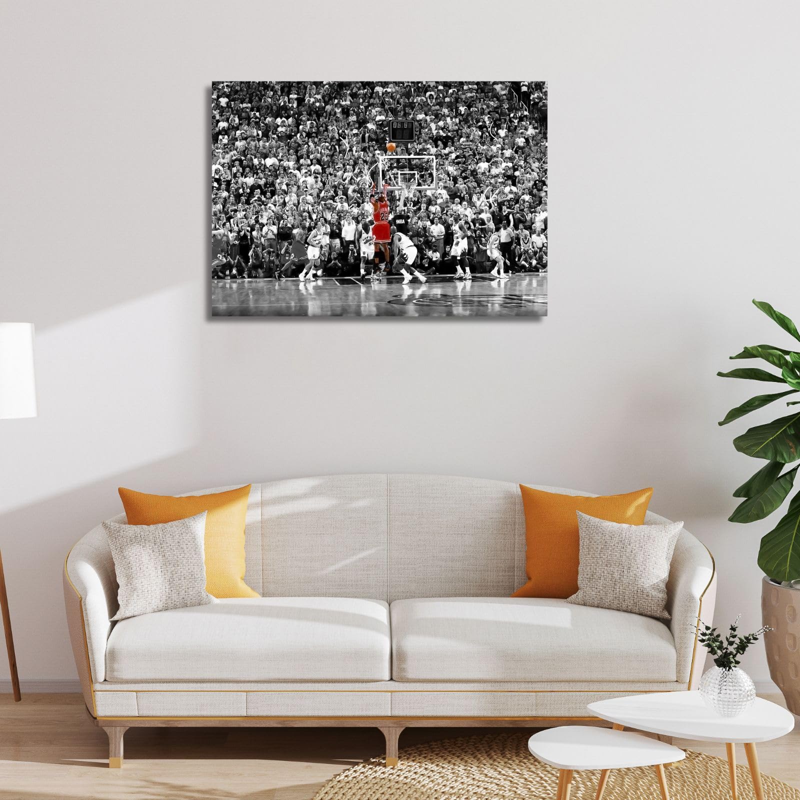 canvashop Peinture Michael Jordan 50x35cm Last Shot Image sur Toile Blanc et Noir Imprime Murale Moderne Salon