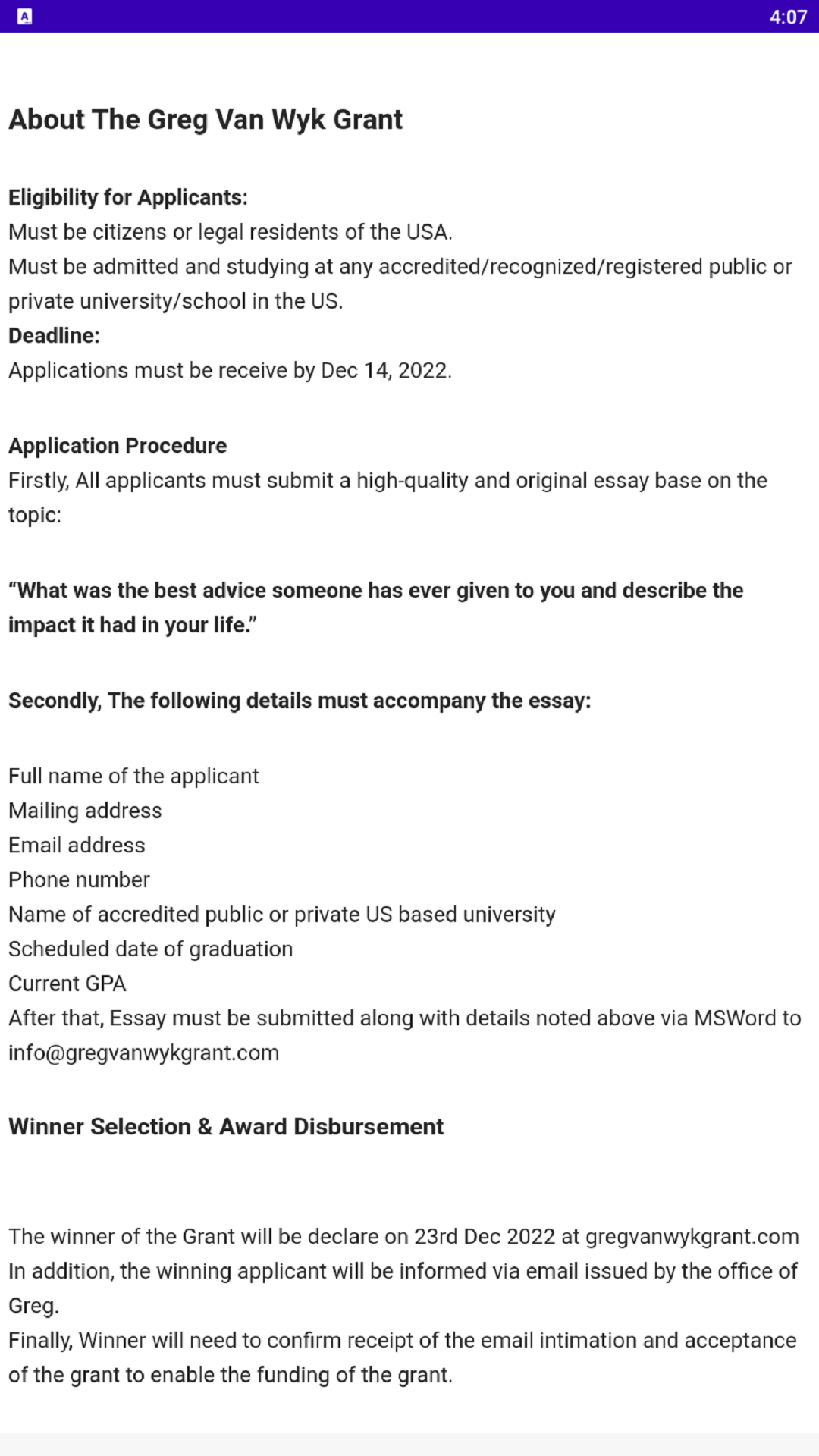 Greg Van Wyk Grant App on Amazon Appstore